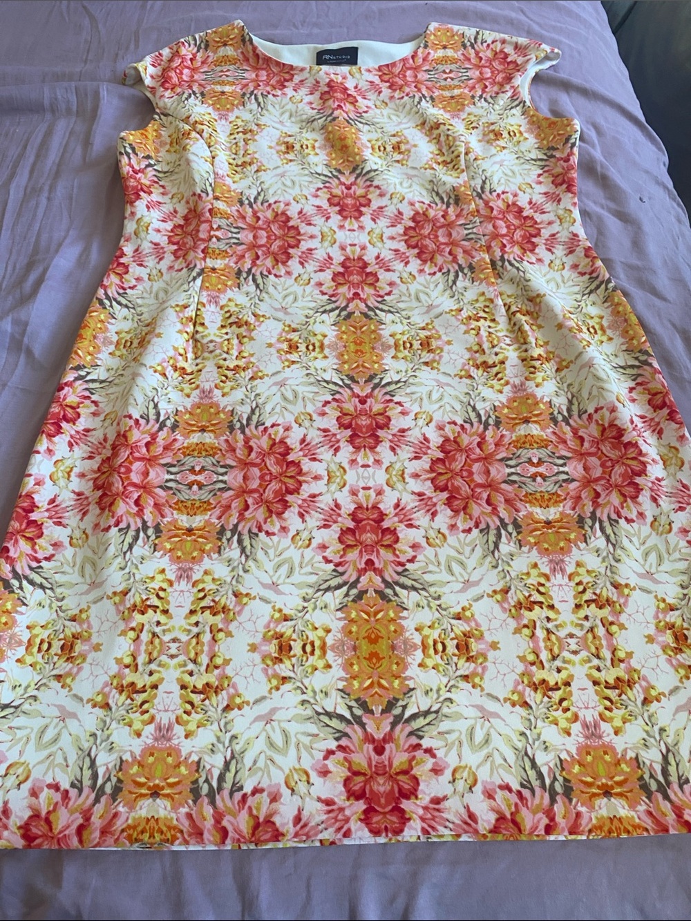 Cap Sleeve Floral Sheath Dress in White with Pink & Yellow